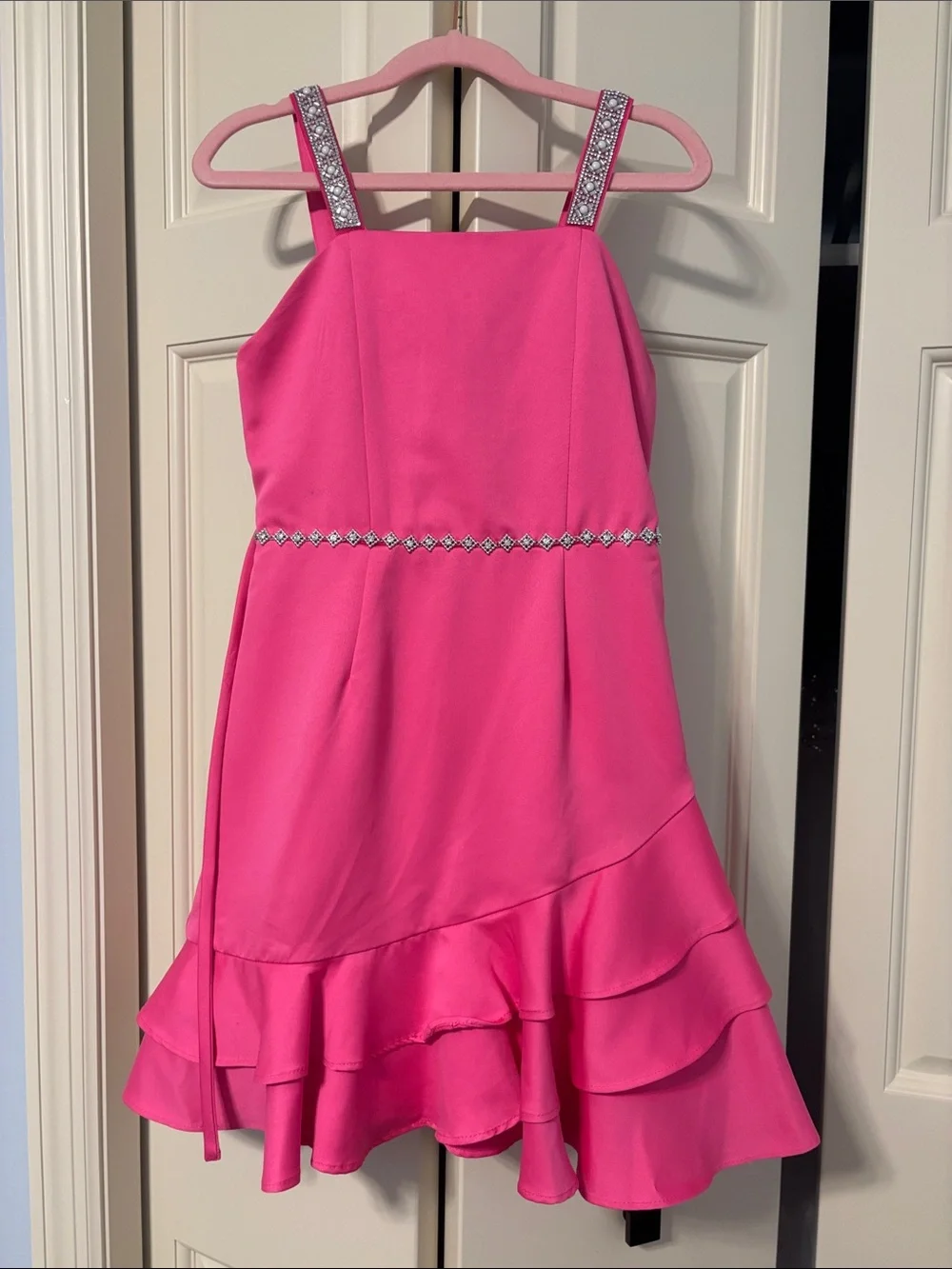 Speechless Hot Pink Rhinestone-Trim Ruffle Party Dress